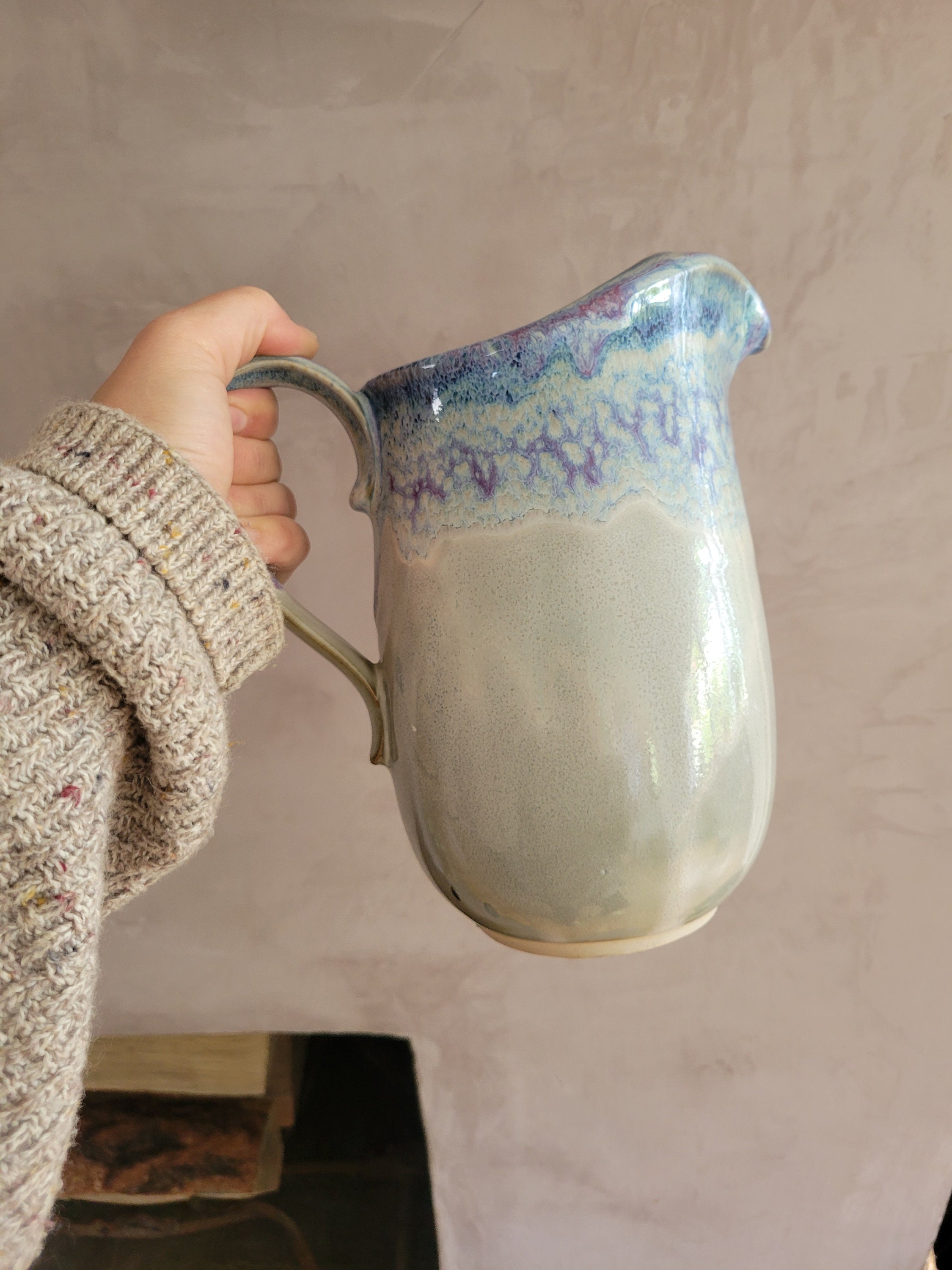 Glazed Ceramic Pitcher / Hand Thrown Pottery Handle Pitcher With Blue ...
