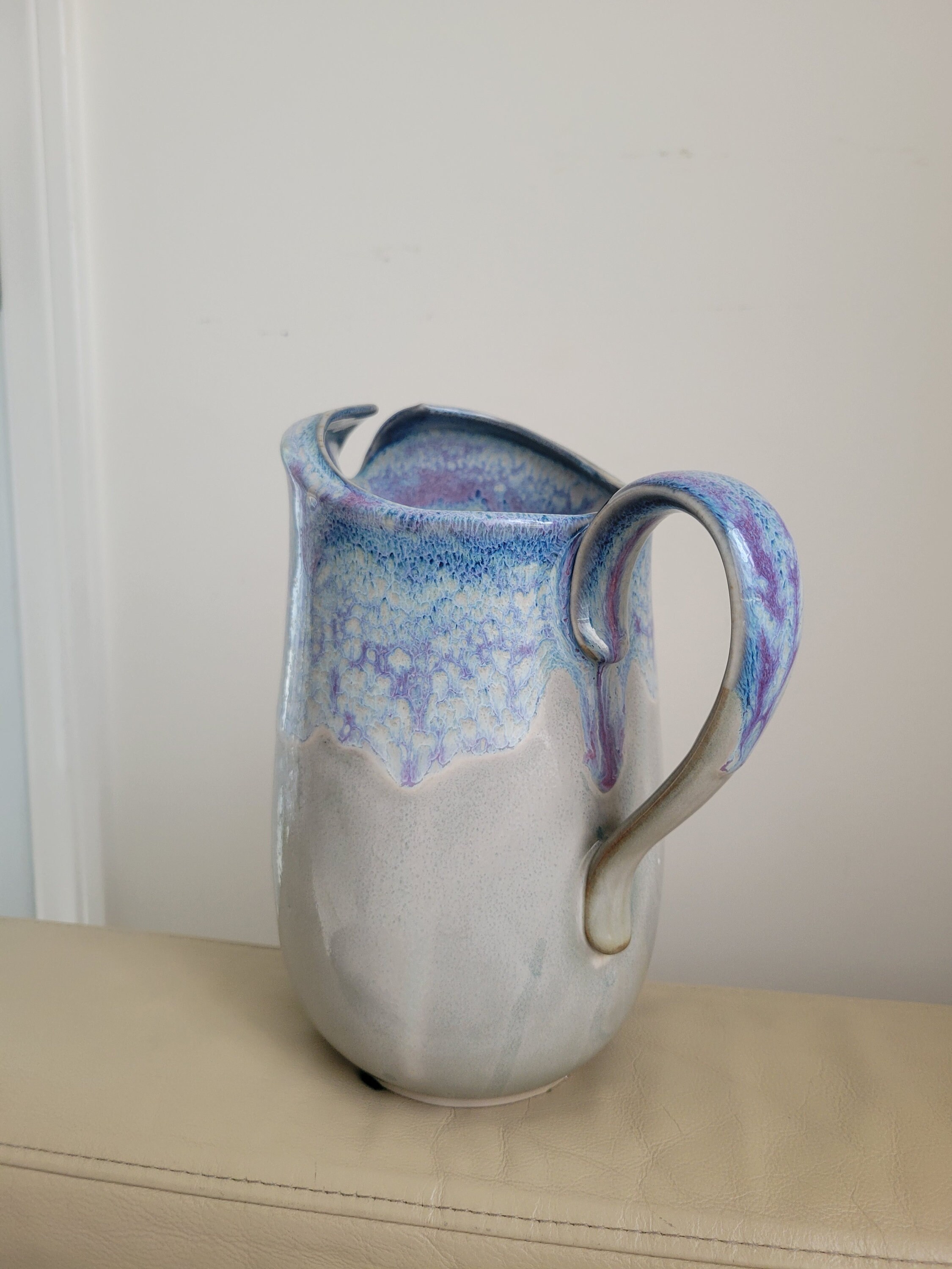 Glazed Ceramic Pitcher / Hand Thrown Pottery Handle Pitcher With Blue ...