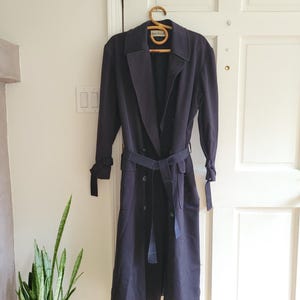 Vintage Anne Klein II long trench coat / Navy blue trench coat / Long blue trench / vintage wool trench / large oversized trench / classic