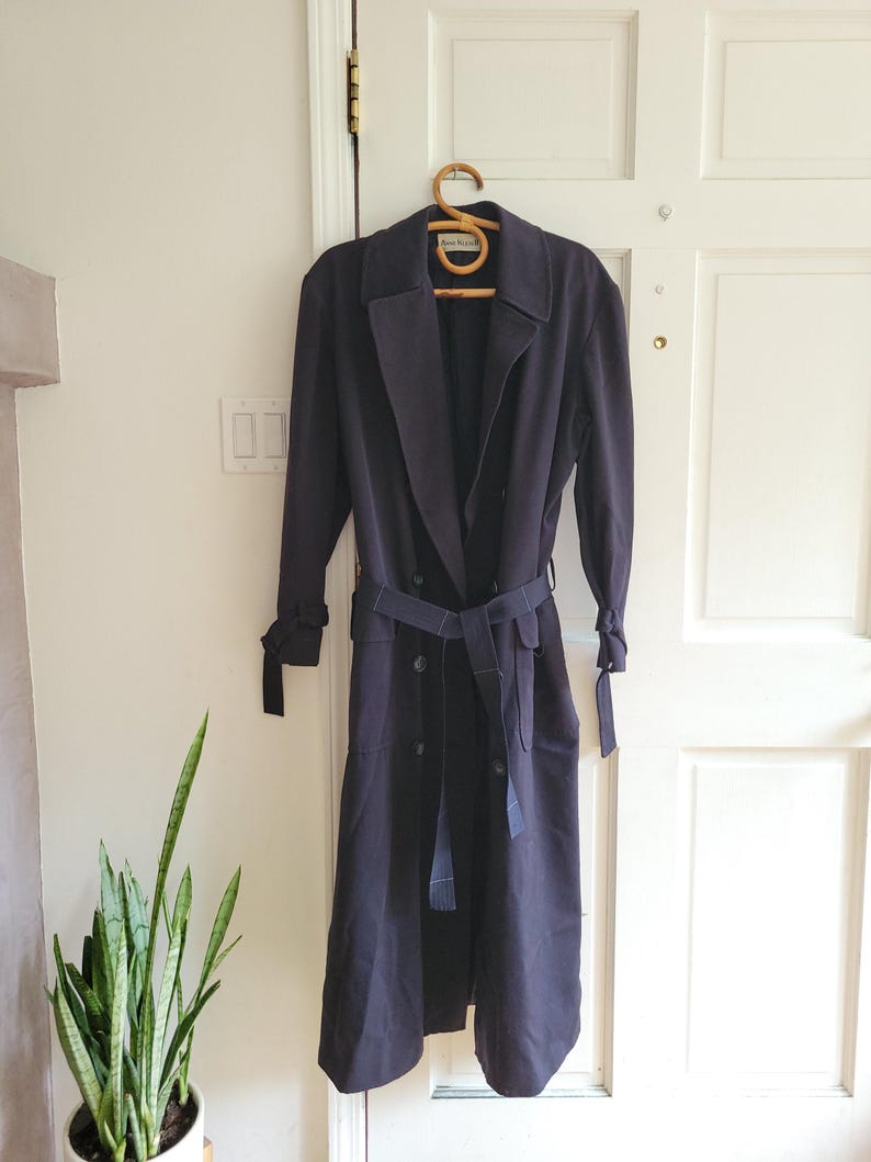 Vintage Anne Klein II long trench coat / Navy blue trench coat / Long blue trench / vintage wool trench / large oversized trench / classic image 1