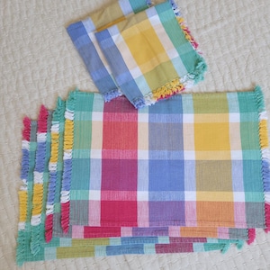 Checked placemats / colorful placemat and cloth napkins / gingham placemats / gingham napkins / rainbow check / plaid placemats / checkered