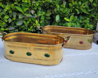 Set of brass planters / brass planter tubs / brass tubs / brass planter / brass containers with handles / small brass tubs / brass grow tubs