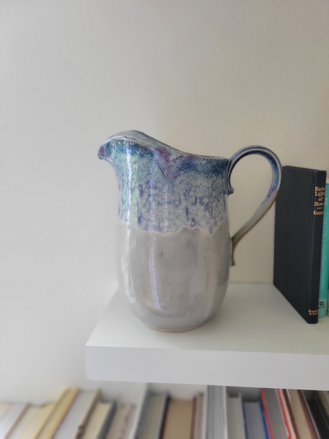 Glazed Ceramic Pitcher / Hand Thrown Pottery Handle Pitcher With Blue ...