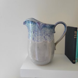 Glazed ceramic pitcher / hand thrown pottery handle pitcher with blue glaze / pottery pitcher / blue pitcher / vintage ceramic