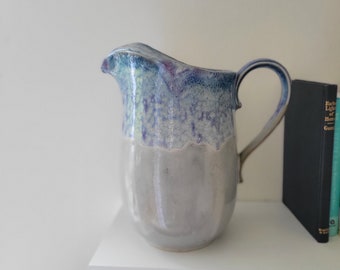 Glazed ceramic pitcher / hand thrown pottery handle pitcher with blue glaze / pottery pitcher / blue pitcher / vintage ceramic