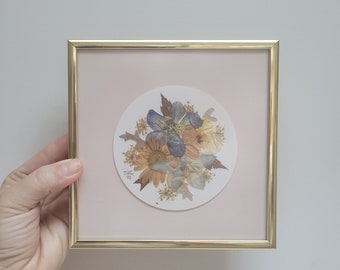 Framed flower art/  pressed flowers / dried flowers framed / 80s flower art / pressed dried flowers / framed pink wall art / floral 1980s