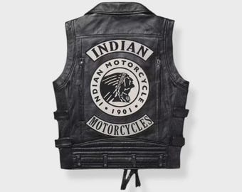 Indische Motorradlederweste - Herren Cruiser Biker Weste, Echtleder Motorradbekleidung Vintage Style Reitausrüstung