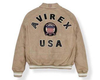 Giubbotto bomber vintage Avirex da uomo / Cappotto da aviatore in vera pelle anni '90 / Stile streetwear retrò