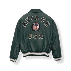 Vintage leren Avirex-jack voor heren | Retro jaren 90 bomberjas | Streetwear in pilotenstijl van echt leer
