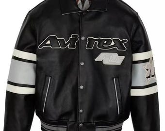 Avirex USA Edition Schwarze Leder Bomberjacke - Military Streetwear