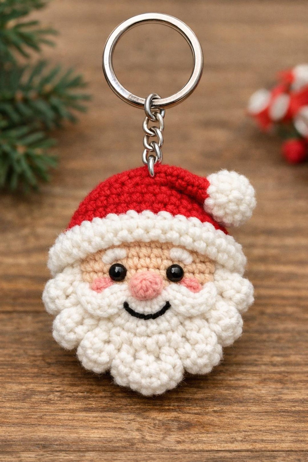 Crochet Santa Keychain – Handmade Holiday Ornament, Christmas Accessory ...