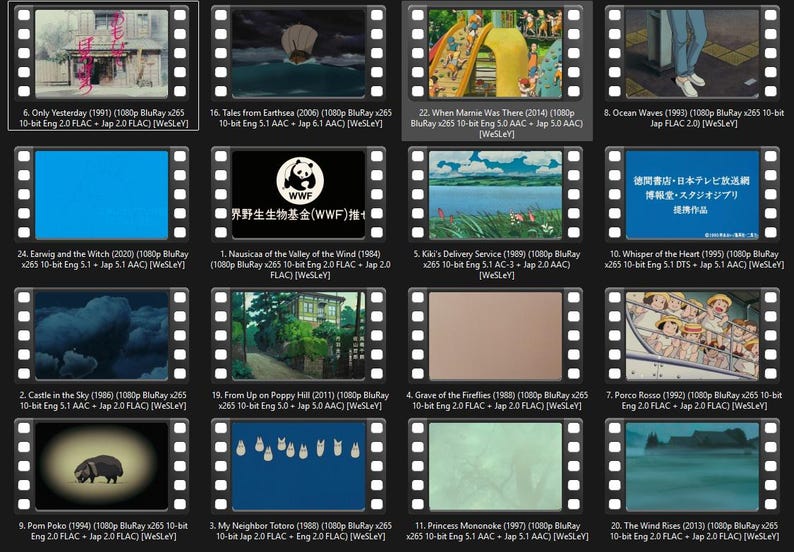 May include: A collection of Blu-ray movie covers featuring animated films. Titles include "Only Yesterday," "Tales from Earthsea," "When Marnie Was There," and "Ocean Waves." The covers display various scenes and artwork.