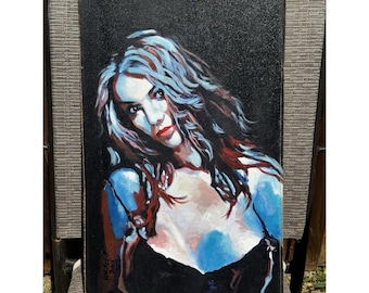 Britney Spears Original Leinwand Gemälde an Bord signiert Bob Whitesitt 20 X 13