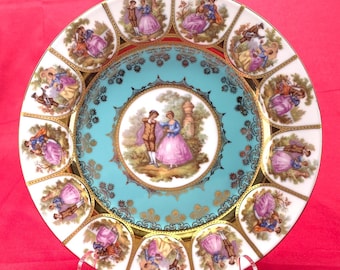 Fragonard Scene Bavaria OTCO Talerz obiadowy 10 3/8" Złota pozłacana porcelana sceniczna