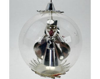 Ángel de cristal de Alemania Occidental en globo, adorno vintage de mediados de siglo de Lenz.