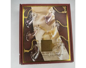 Adornos de ángeles de vidrio soplado Lenox, colores surtidos, juego de 6 en caja original.