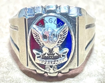 Eagle Scout Ring Vintage Sterling Silver Enamel BSA Size 8 1940s