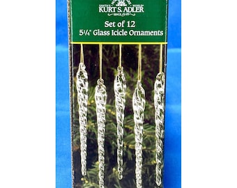 Kurt Adler Glass Icicle Ornament Set 12 Clear Twisted Crystal Style New!!