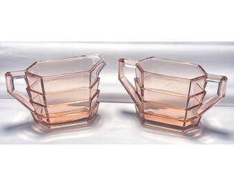 Indiana Glass Tea Room Pink Creamer Zuckerset 1926 Art Deco Depression Glas