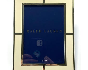Marco de fotos Ralph Lauren White Classon de 5x7 pulgadas, esmalte/latón - Caja abierta