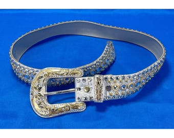 Cinturón vintage Kippys estilo western, con cristales Swarovski dorados y plateados, tallas de 28" a 32".