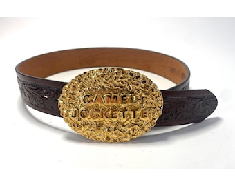 Pasek skórzany Justin Tooled, rozmiar 30, z mosiężną klamrą Texas Purties – vintage, nowy