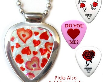 PICKBAY guitar pick holder pendant Necklace with Sweethearts Hearts Pick versatile  Guitar Pick necklace Best Gift!