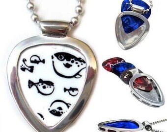 Pickbay guitar pick holder pendant w Blowfish Pick stainless steel you only need 1! Great gift
