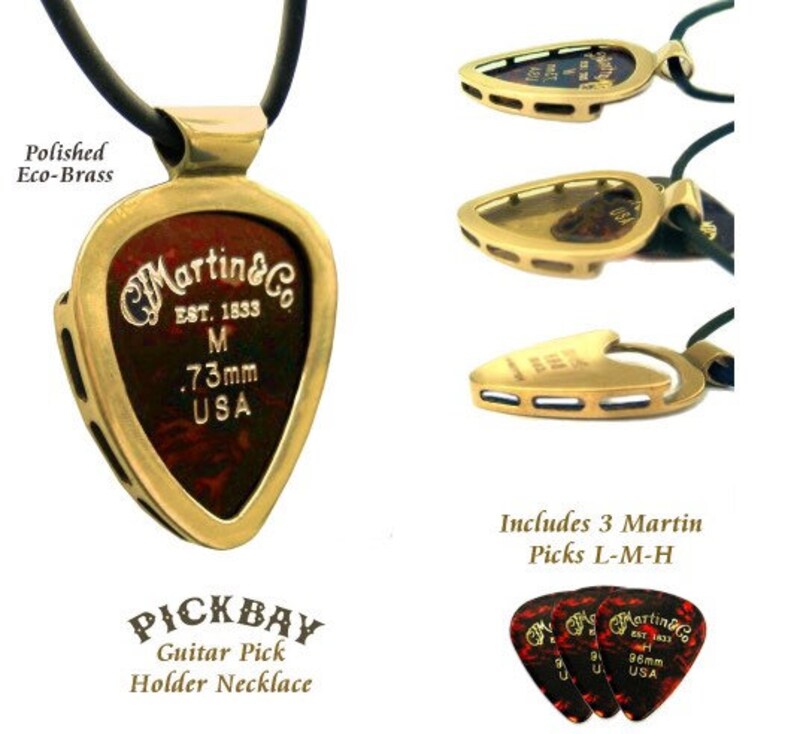 Pickbay Guitar Pick Holder Pendant Art Cast in Ecobrass Martin Guitar