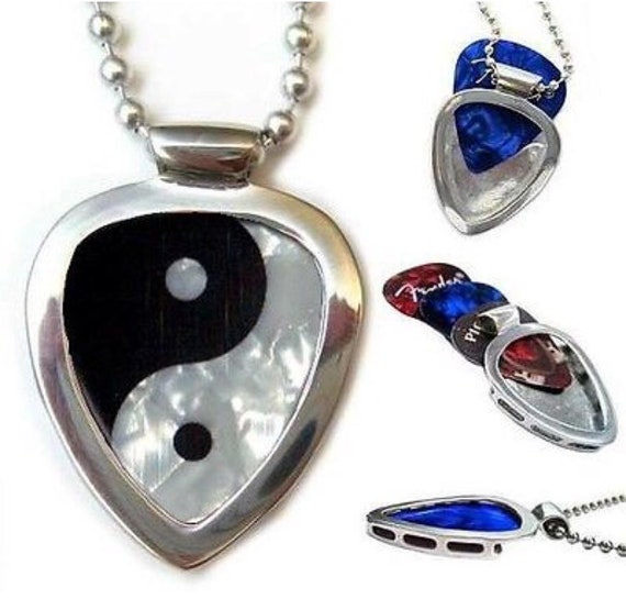 Guitar Pick Holder Pendant Pickbay Necklace Set W Ying Yang - Guitar Pick Holder Pendant Necklace