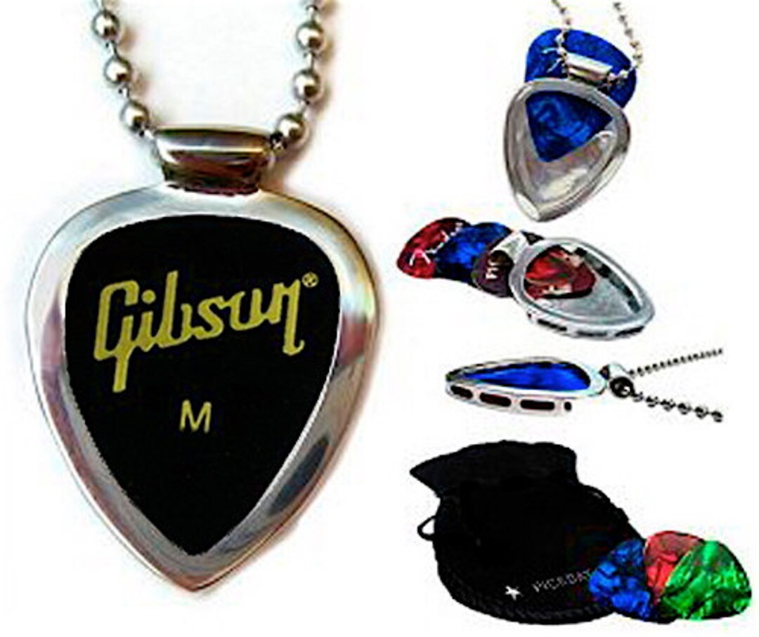 Guitar Pick Holder Pickbay Pendant Necklace & GIBSON Guitar Pick Set Guitar Player Gift Classic