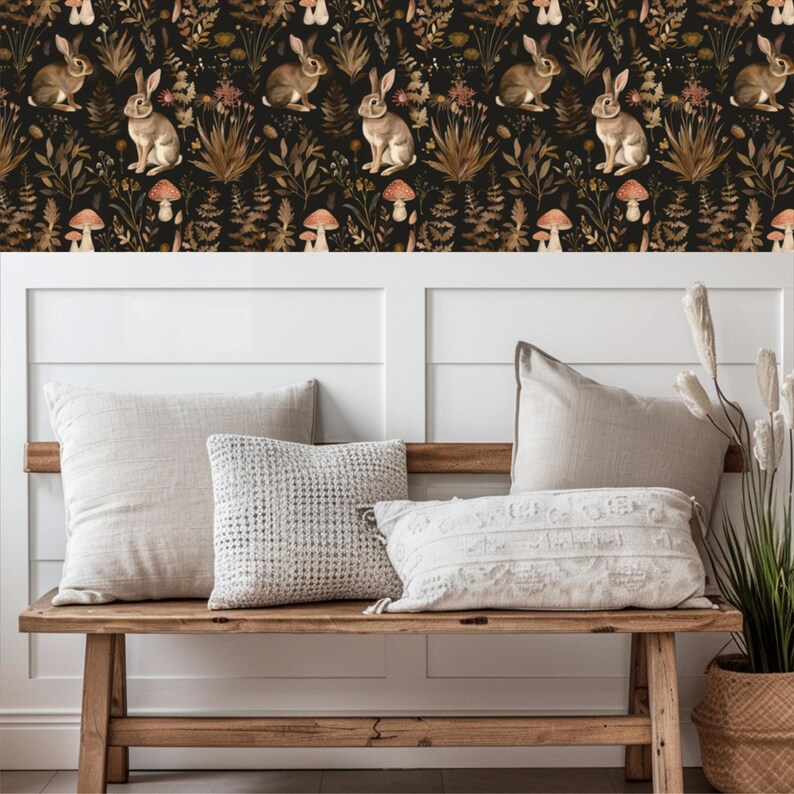 Backgrounds With Pattern Rabbit Woodland Rabbit Peel and Stick Wallpaper, Dark Cottagecore - Etsy UK