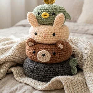 Crochet Animal Stack Pattern Amigurumi Plush Set Cute Kawaii Toy DIY Beginner PDF Instant Download