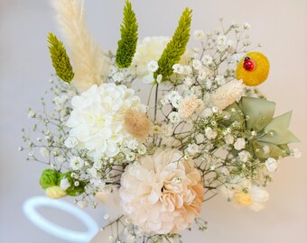 Floral Bouquet, Baby Shower Decor, Nursery Flowers, Spring Arrangement, Gift for Her, Mother’s Day Gift, Neutral Cream Flowers
