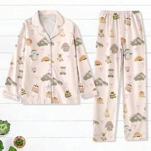 satin sleepwear, jellycat, bartholomew, womens satin pajamas, kids pajama set, aesthetic sleepwear, jellycat inspired, mommy and me pjs, matching family pjs, cute pajama set, kawaii pajamas, mom daughter set, bed time