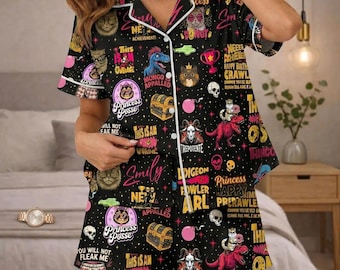 Dungeon Crawler Carl Short Satin Pajamas, Sci Fi Book Pajamas, Dungeon Crawler Carl Pajamas For Fan, Cozy Reading Matching Pajamas Set