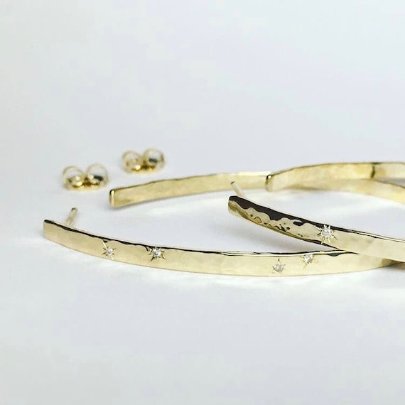 Hammered Gold and Diamond Hoops