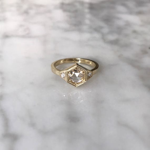 Three Stone Hexagon Engagement Ring