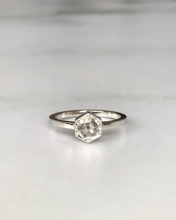 Hexagon Rose Cut Solitare Engagement Ring