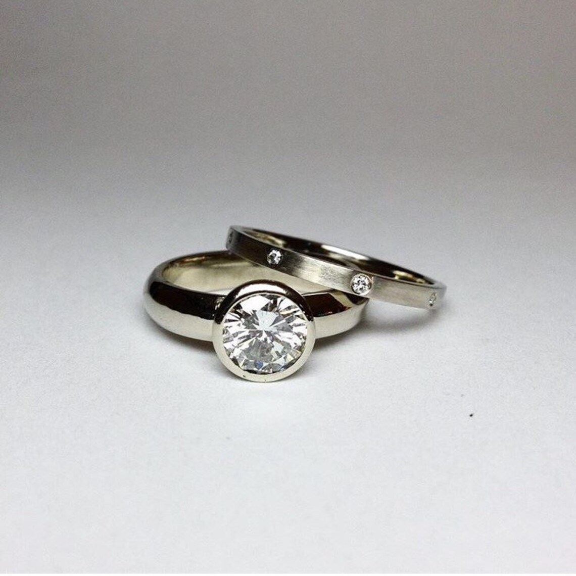 Bezel Set Engagement Ring and Wedding Band Etsy
