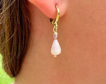 18k Gold Plated Mini Cone Pink Pearl Earing Set