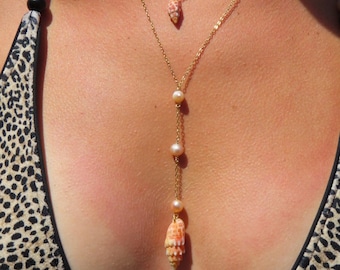 18k Gold Miter Shell Pearl Necklace