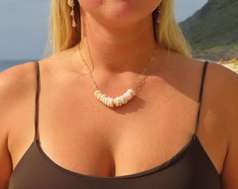 18k Gold Plated Pearl and Puka Shell  Necklace