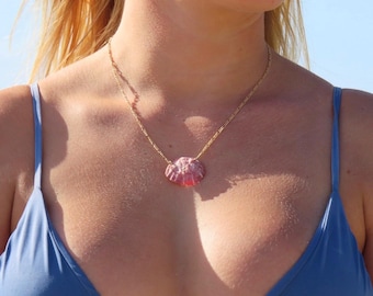 18k Gold Plated Pink Limpet Shell Necklace