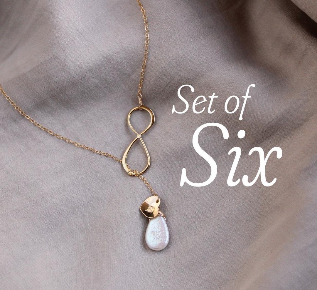 SET of 6: Personalized Pearl Drop Necklaces for Six Bridemaids, Custom ...