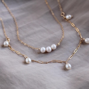 Layered pearl necklace, gold choker with pearls, bridesmaid gift, natural pearl wedding jewelry, real pearls, layered necklace set