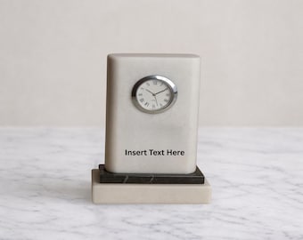 Marble Rectangle Clock – Solid Black and White Desk Clock | Custom Engraving