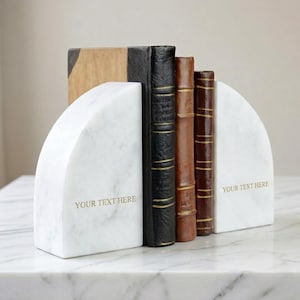 Solid Marble Pedestal Bookends | Custom Engraving Available | Natural Stone Desk Accessory