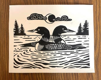 Mergulhão-crescente - Impressão em linóleo de 20x25 cm (8x10 polígonos)