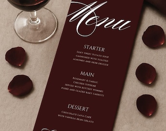 Burgundy Wedding Menu Template, Elegant Dinner Party Card (Digital Download)